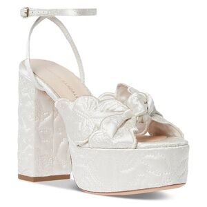 Loeffler Randall Isabel Quilted Satin Knot Platform Shoes in Cream